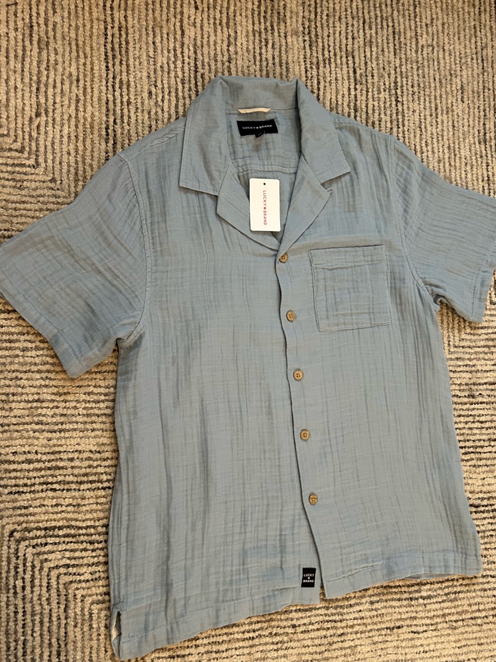 Lucky Brand Men's Light Blue Short-Sleeve Button-Up Shirt Cotton Gauze Small